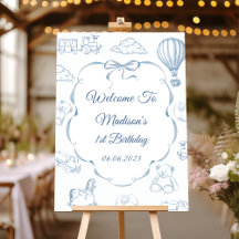 Toile De Jouy Blue Bow Affiche de bienvenue de fêt