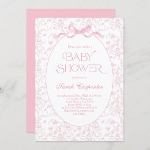 Toile De Jouy Bow Baby shower Invitation fille