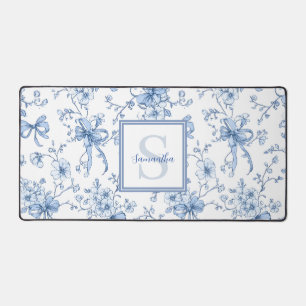 Toile de Jouy Fleurie Bleue Monogramme Nom 