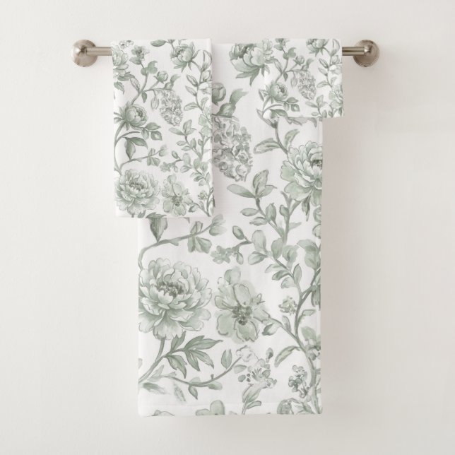 Toile-De-Jouy Florale à l'aquarelle Vert Sauge Vin (En situation)