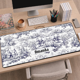 Toile de Jouy florale noire vintage monogramme