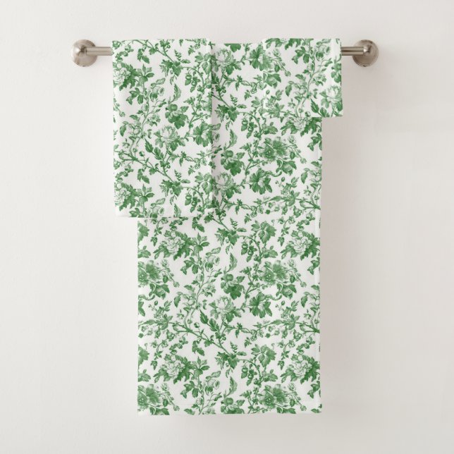 Toile de Jouy Florale Verte et Blanche Chinoiserie (En situation)