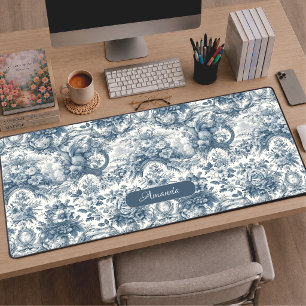 Toile de jouy florale vintage bleue monogramme