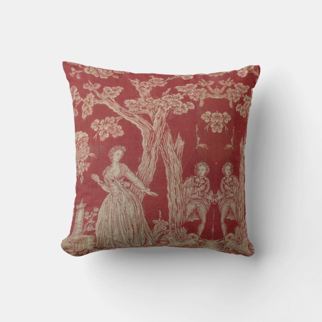 Toile de jouy Illustration Vintage Coussin Rouge (Recto)