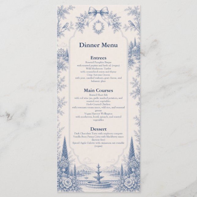 Toile de Jouy Lieu Histoire Menu de Mariage (Devant)