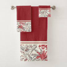 Toile de Jouy rouge foncé et gris floral lys