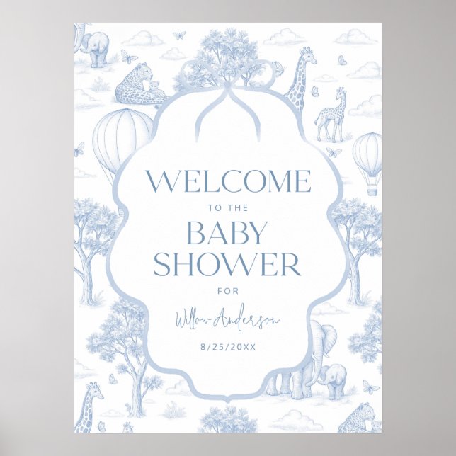 Toile De Jouy Safari Baby Shower Welcome Poster (Devant)