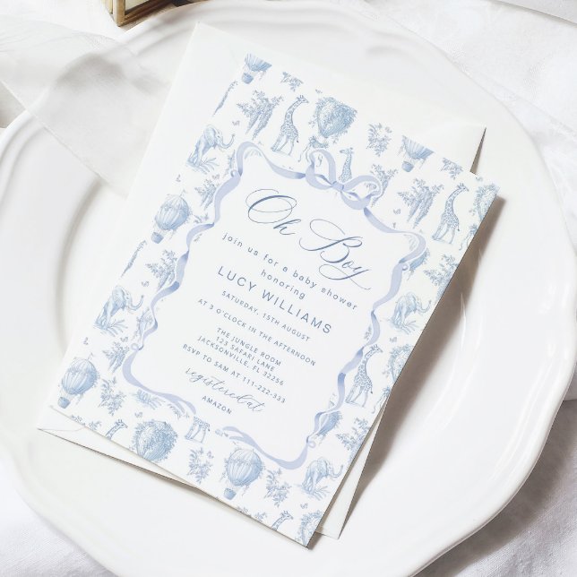 Toile de Jouy Safari Oh Boy Baby shower Invitation (Créateur téléchargé)