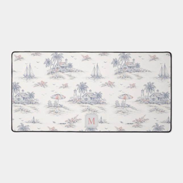 Toile de Jouy Tropicale Côtière Monogramme Nom (Recto)