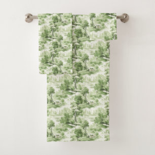 Toile de Jouy Verte Blanche Antique Vintage Campag