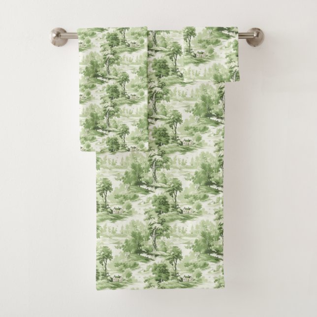 Toile de Jouy Verte et Blanche Antiquité Pays Fran (En situation)