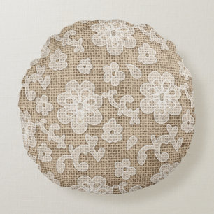 Toile de jute chic minable et coussin rond de