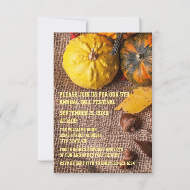 Toile de jute & Citrouilles - Invitation pour fête (Devant)