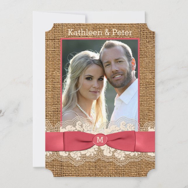 Toile de jute de FAUX, dentelle, invitation de (Devant)