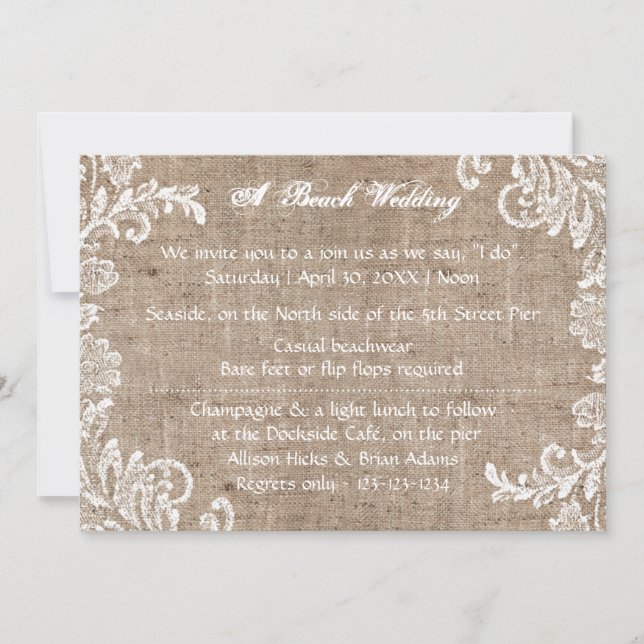 Toile de jute et dentelle de plage - Faire-part de (Devant)