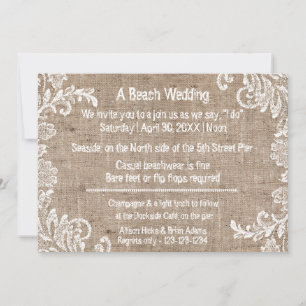Toile de jute et dentelle de plage - Faire-part de