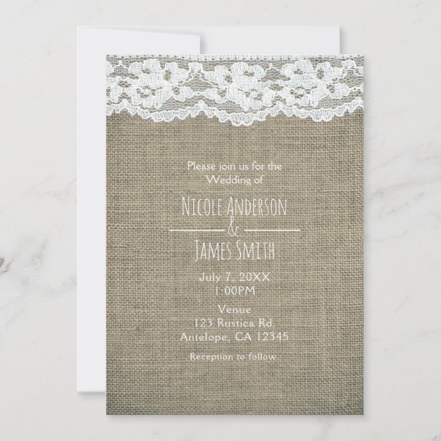Toile de jute et dentelle Invitations de mariage r (Devant)