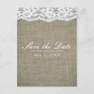 Toile de jute et dentelle Simple faire-part de mar