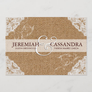 Toile de jute et faire-part de mariage blanc de