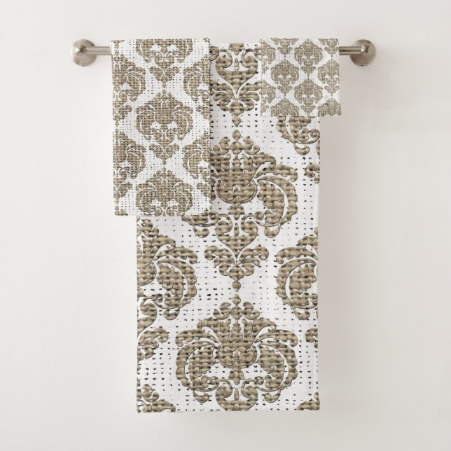 Toile de jute rustique et damas royal blanc glamou (En situation)