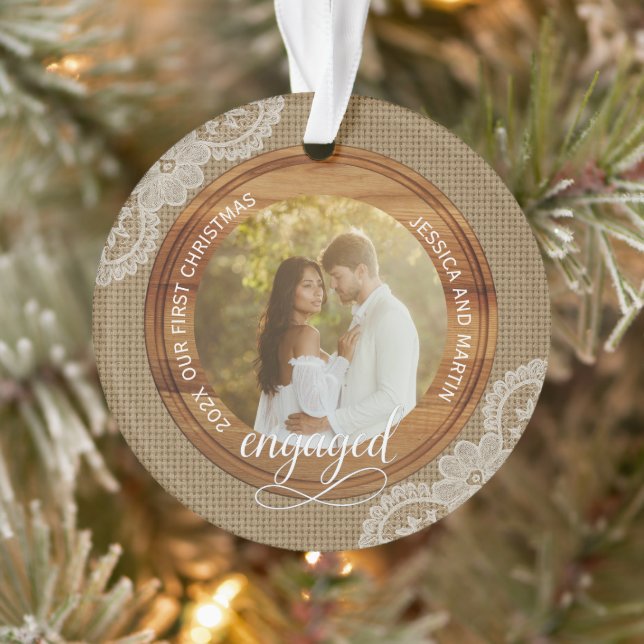 Toile de jute rustique et dentelle Premier Noël fi (Arbre)