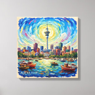 Toile de l'Horizon d'Auckland Harbour sous les Lum