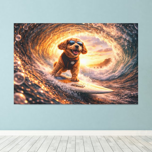 Toile de Luxe Cockapoo Surf – Ocean Dog Art (Insitu (Plancher de Bois))
