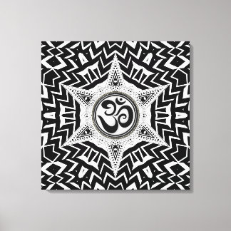 Toile de mandala de voyage Om noir et blanc