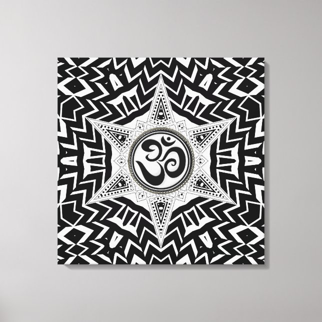 Toile de mandala de voyage Om noir et blanc (Recto)