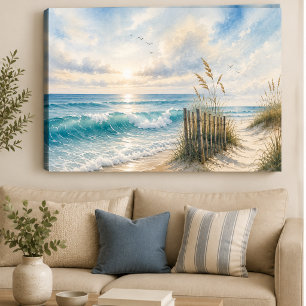 Toile de mer côtière Vague de plage à l'aquarell