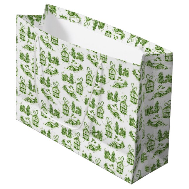 Toile de Noël neige | Sac cadeau vert (Devant Angle)