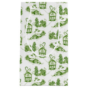 Toile de Noël neige   Sac cadeau vert