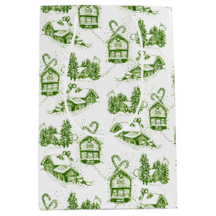 Toile de Noël neige   Sac cadeau vert