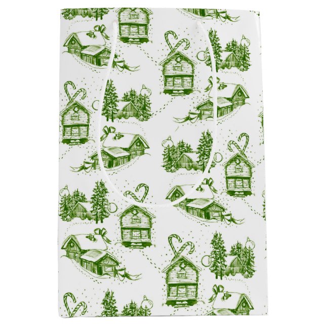 Toile de Noël neige | Sac cadeau vert (Devant)