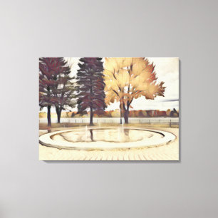 Toile de paysage du parc automnal en ton doré