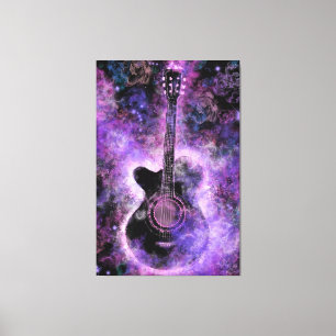 Toile de peinture de guitare rock en violet - Art