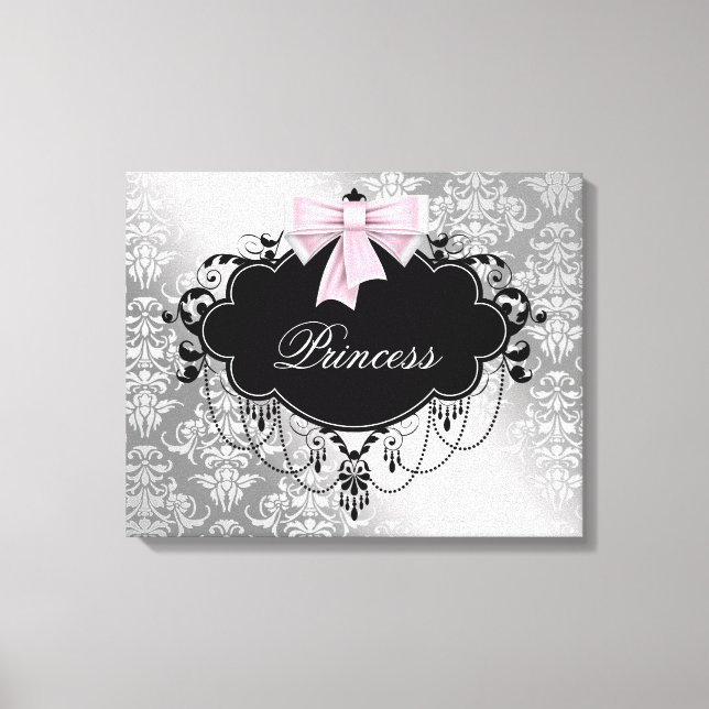 Toile de princesse en damas rose argenté noir (Recto)