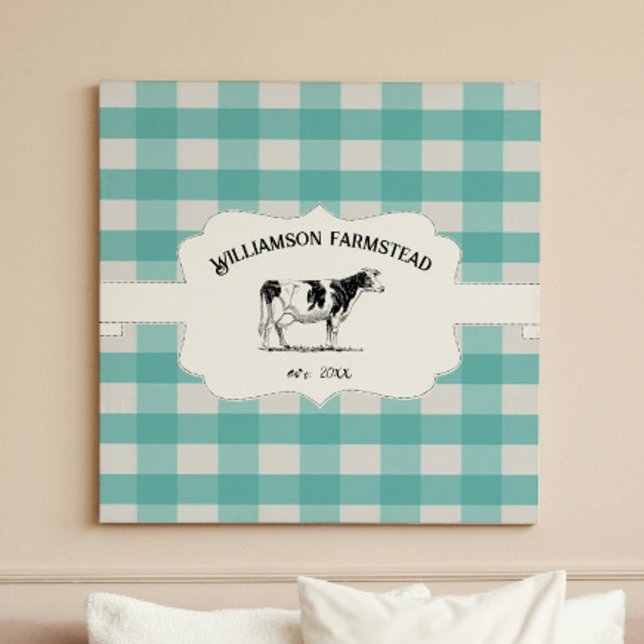 Toile de vache turquoise Plaid Buffalo (Teal Buffalo Plaid Farm Cow Canvas Print)