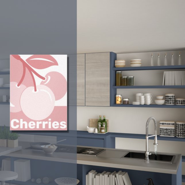Toile Décor cuisine Pastel Cherries rose et blanc (Pastel Cherries Pink & White Kitchen Art Canvas)