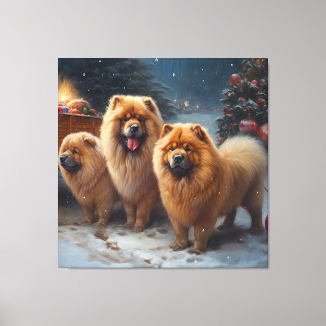 Toile Décor de Noël Chariot de Neige Chow Chow   (Recto)