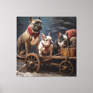 Toile Décor de Noël de Bulldog Snowy Sleigh
