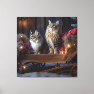 Toile Décor de Noël du Maine Coon Snowy Sleigh