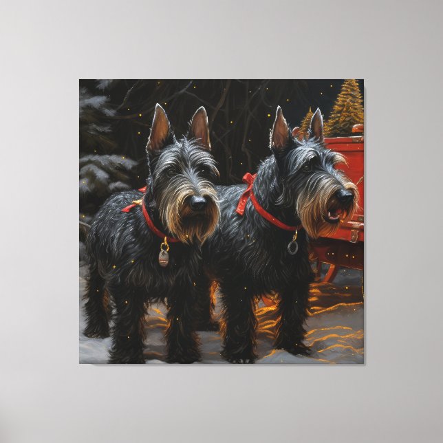 Toile Décor de Noël écossais Terrier Snowy Sleigh (Recto)