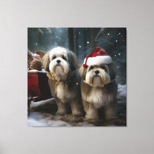 Toile Décor de Noël Malti tzu Snowy Sleigh