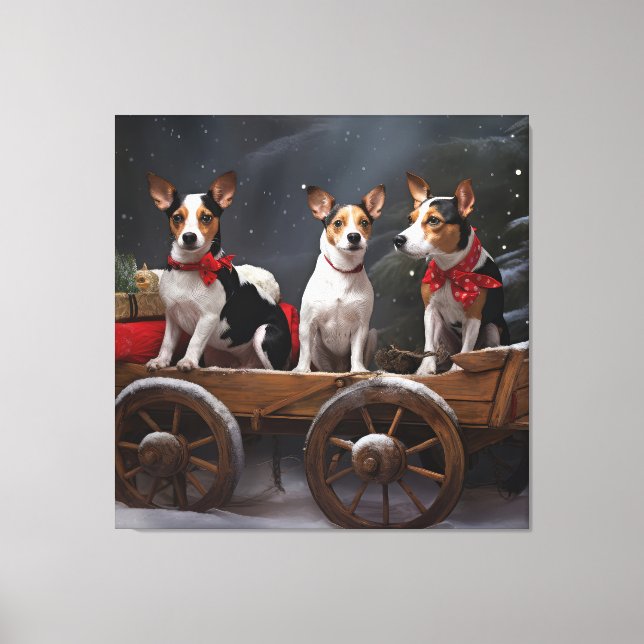 Toile Décor de Noël Rat Terrier Snowy Sleigh (Recto)