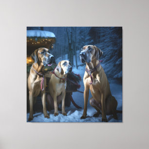 Toile Décor de Noël Rhodesian Ridgeback Snowy Sleigh