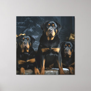 Toile Décor de Noël Rottweiler Snowy Sleigh