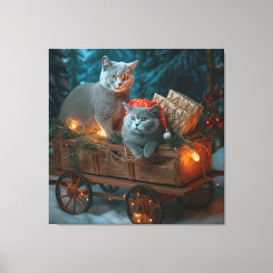 Toile Décor de Noël russe Blue Cat Snowy Sleigh