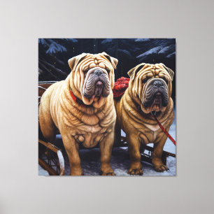 Toile Décor de Noël Shar Pei Snowy Sleigh