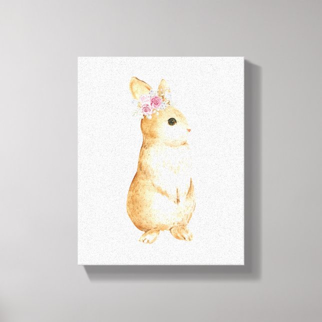 Toile Décor de pépinière de fleurs de lapin mignon  (Recto)